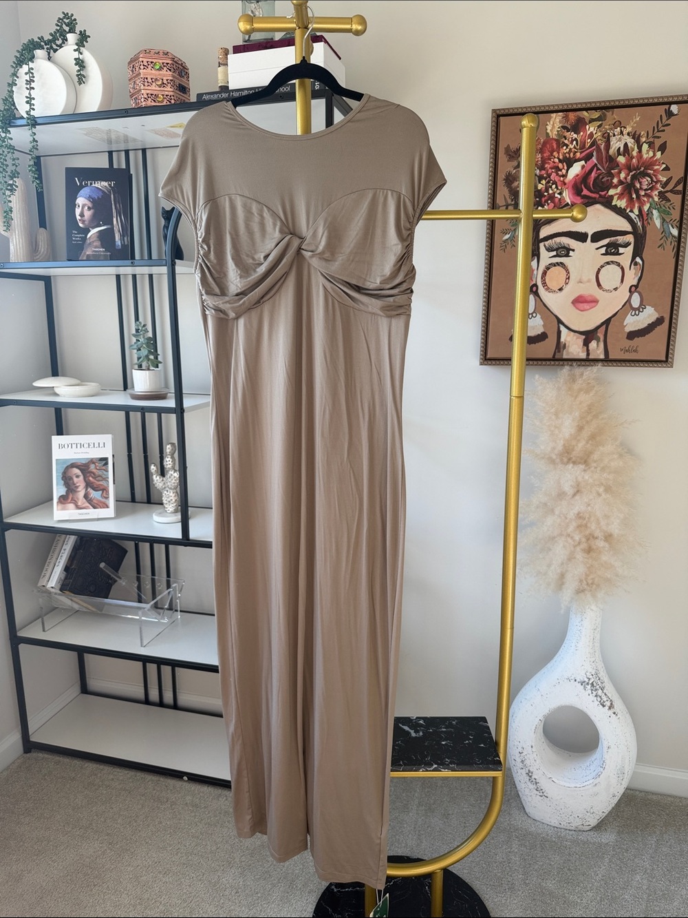 HALARA Taupe Twist-Front Maxi Dress